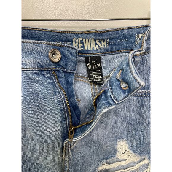 Rewash Super High Rise Vintage Reunion Jean Short Destroyed Denim Blue Size 0 24 - Picture 3 of 10